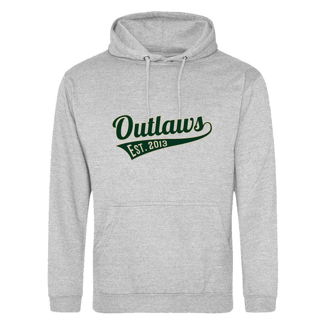 NOIHC Just Hoods College Hoodie Grey Outlaws Text Logo Centre