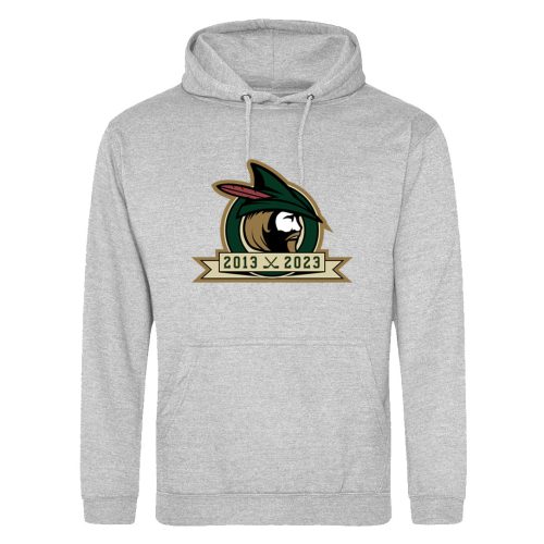 NOIHC Just Hoods College Hoodie Heather Grey 10 Year Badge Centre