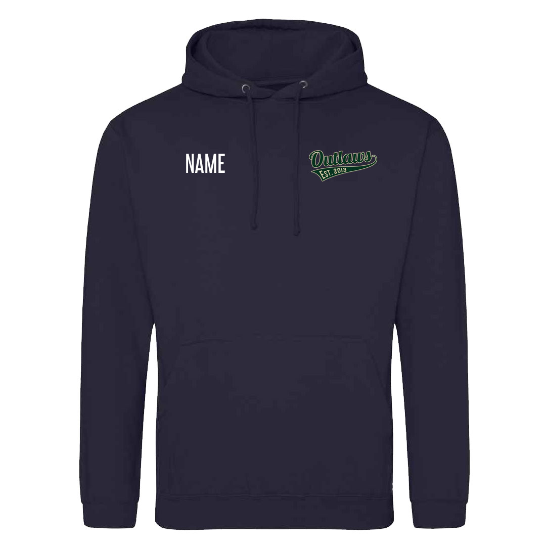 NOIHC Just Hoods College Hoodie Jet Navy Outlaws Text Logo Left
